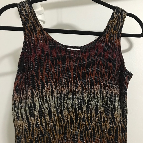 90s Vintage Fire Bedazzled Sparkle Glitter Top - Picture 2 of 3